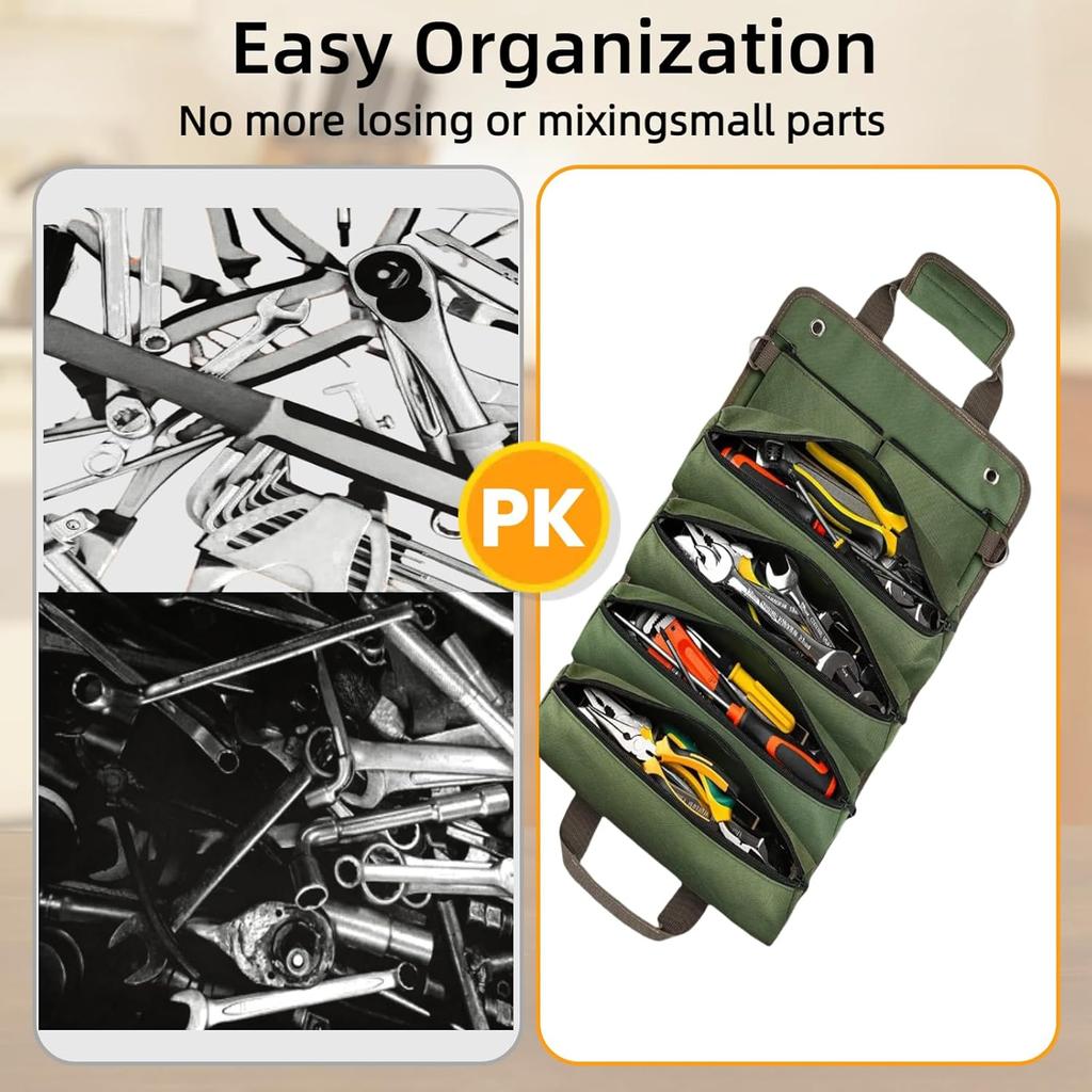 Tool Bag Organizers, Portable Tool Storage with 2 Detachable Tool Pouch, Heavy Duty Tool Organizer for Men Small Tool Bag with Strap for Electrician,