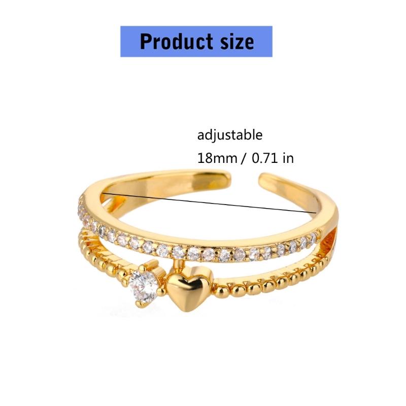 Romance Love Heart Designs Diamonds Accent Copper Adjustable Finger Rings for Special Occasions