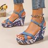 Women's Sandals Summer Denim Wedge Heel Super High Heel Sandals Bohemian Women's High Heel Shoes Beach Women's Sandals