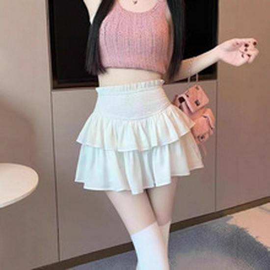 2025 Spring/Summer Women's High Waist Sweet Puff Double Layer Lace Skirt