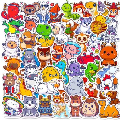 50 Cartoon Animal Little Dinosaur Stickers Cute Little Animal Toy Stickers Children's Puzzle Reward Stickers
