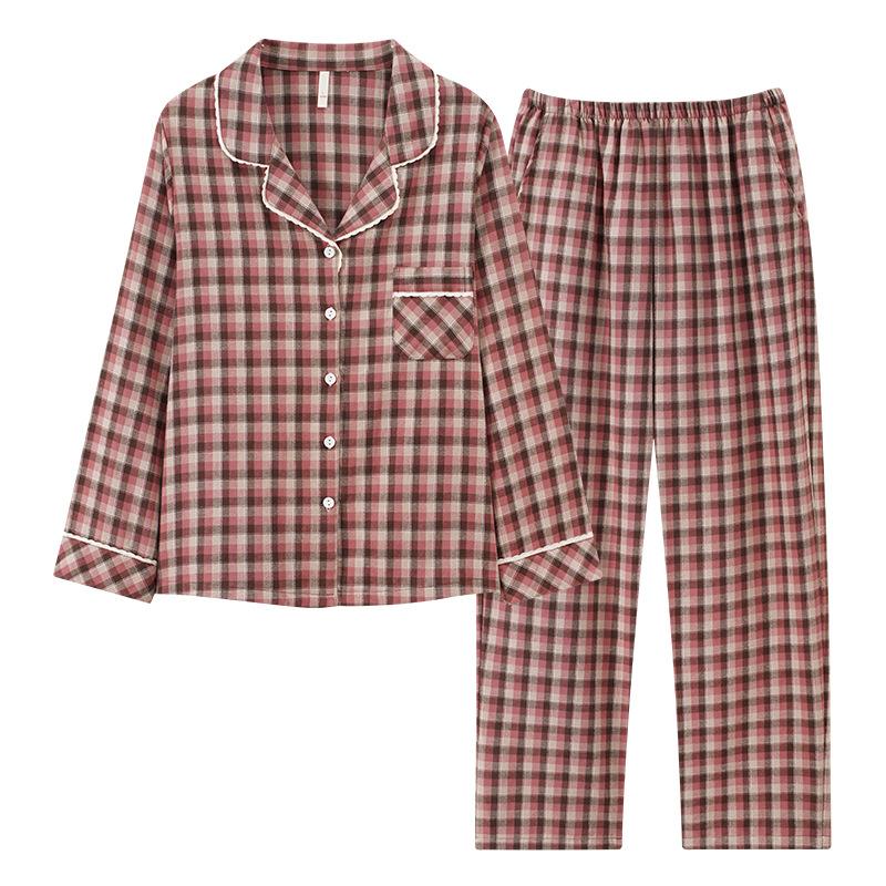 Woven cotton gauze pajamas women's spring and autumn pure cotton long-sleeved 1011 new autumn 100% cotton V-neck loungewear