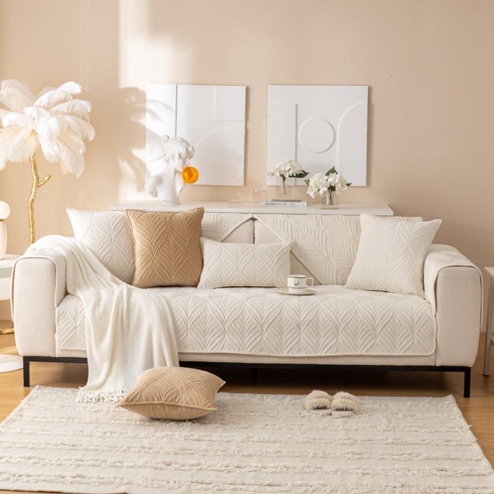 Soft Fluffy Quilted Slipcover Non Slip Modern Simple Sofa Cushion Cover Winter New Solid Color