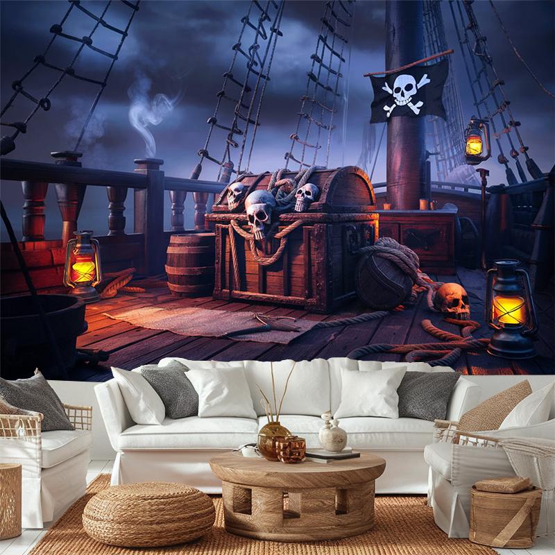 Party Backdrop Pirate Skulls Treasure Chests Ship Wheel Parties Celebrations Accessories Photo Booth Background Party Decor