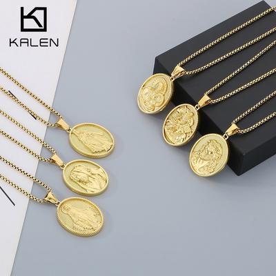 Vakuumgalvanisierte goldene Pulloverkette, Edelstahl Priester Jungfrau Maria runder Anhänger Schmuck für Männer und Frauen