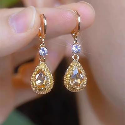 1 Pair Drop Earrings Water Drop Shape Rhinestone Hanging Earrings Electroplated Alloy Ear Jewelry for Formal Party Prom Dating
