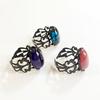 Classic Retro Geometry Oval Egg Surface Colored Imitation Gemstones Opening Rings for Women Fashion Gothic Halloween Jewelry