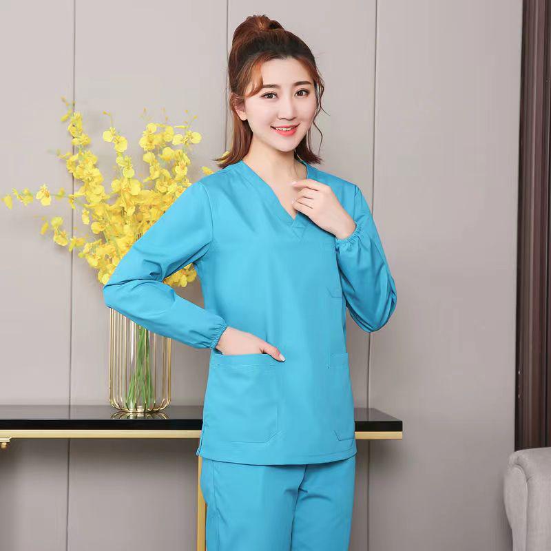 Women's Long Sleeve Surgical Scrub Suit - All-Cotton Nurse Uniform for Medical Staff