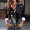 Elegant Women's Shirt Fashion Colour Blocking 3D Printing Lapel Button Down Shirts Autumn Blouses Casual Women's Long Sleeve Top
