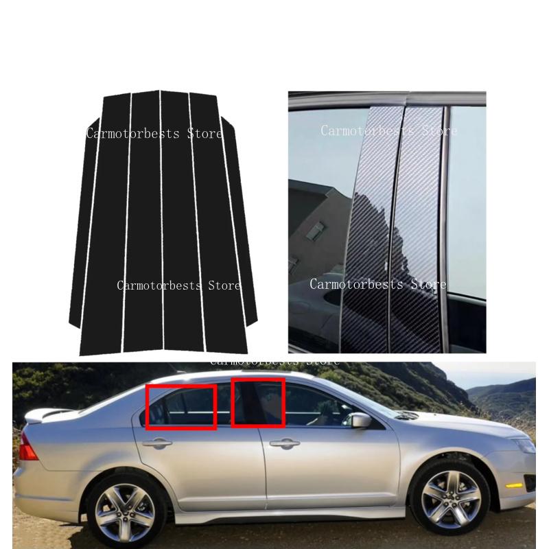 6pcs Glossy Black Pillar Post Silver Carbon Fit For Mercury Milan Ford Fusion 2010-2012 Door Moulding Sticker Cover Window Trim