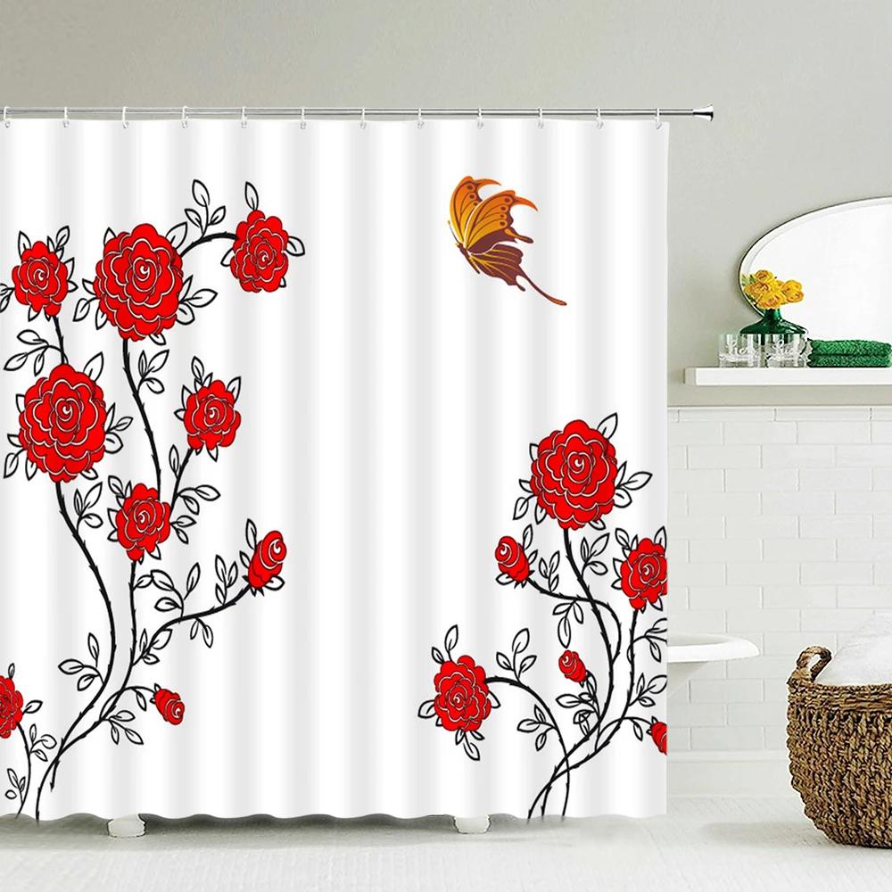 Butterfly Shower Curtain Spring Butterfly Bathroom Shower Curtain Nature Garden Plant Waterproof Shower Curtain Bathtub Decor