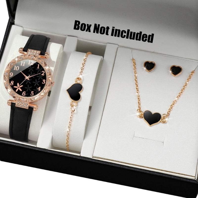 

Stylish Watch with Matching Pendant Necklace Chain Bracelet Rings Butterfly Studs Earrings Jewelry Set Alloy Texture