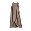 Sleeveless Long Skirt Cotton and Linen Retro Mid Length A-line Dress