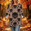Women's Halloween Print Casual Neck Loose Fit 3/4 Sleeve Top