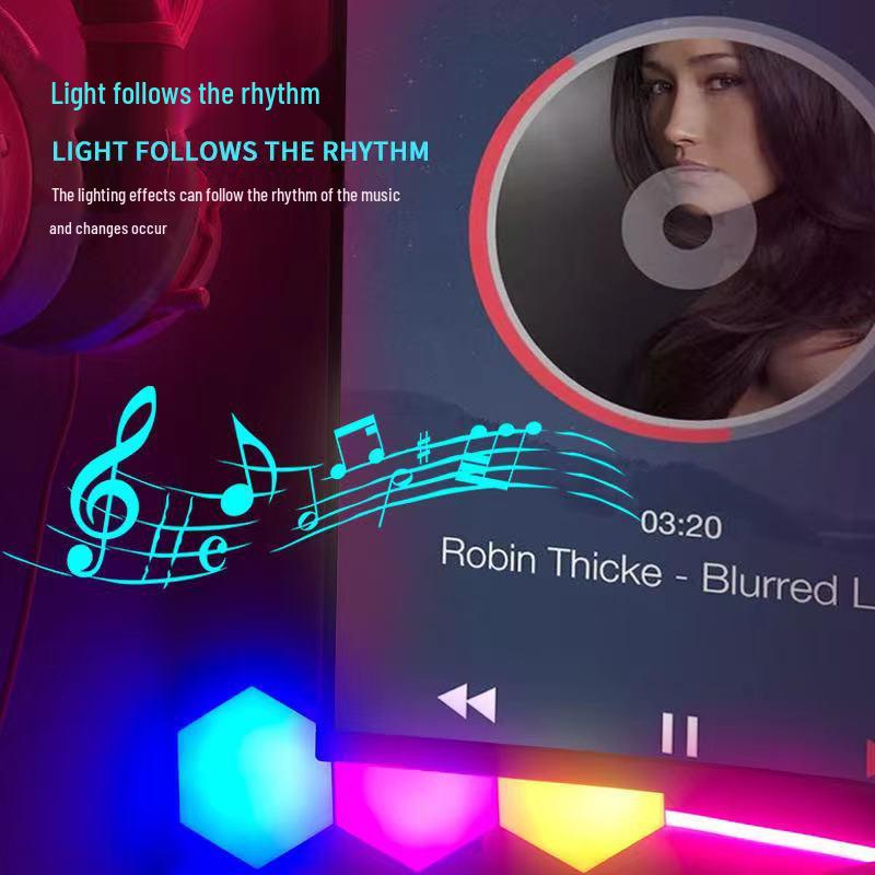 Hexagonal Smart Atmosphere Lamp: Bedside, Wall, E-Sports, Sound-Reactive, Colorful Honeycomb Rhythm Lighting.