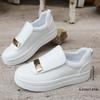 Fashion 2025 New Slip On Thick Bottom White Sneakers Women Metal Decor Platform Sneakers Woman Comfort Pu Leather Sport Shoes Plus Size