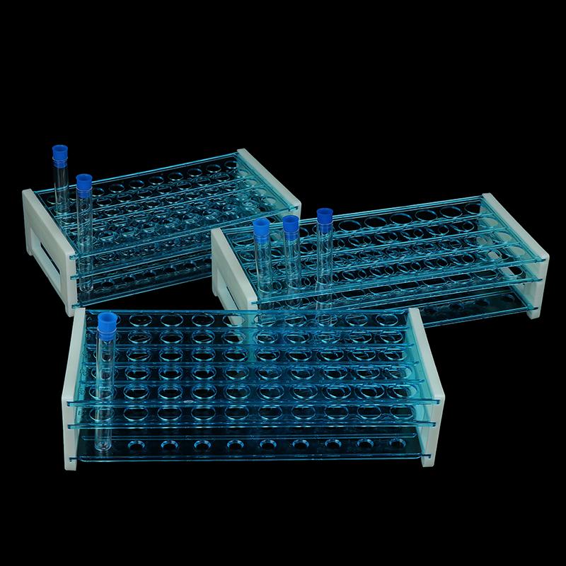 10Pcs Plastic Test Tubes Vials With Caps & Pipe Rack Holder Stand 40/50 Holes