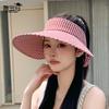 Summer sunscreen hat women's outdoor fresh plaid sun hat streamer bow large brim empty top hat