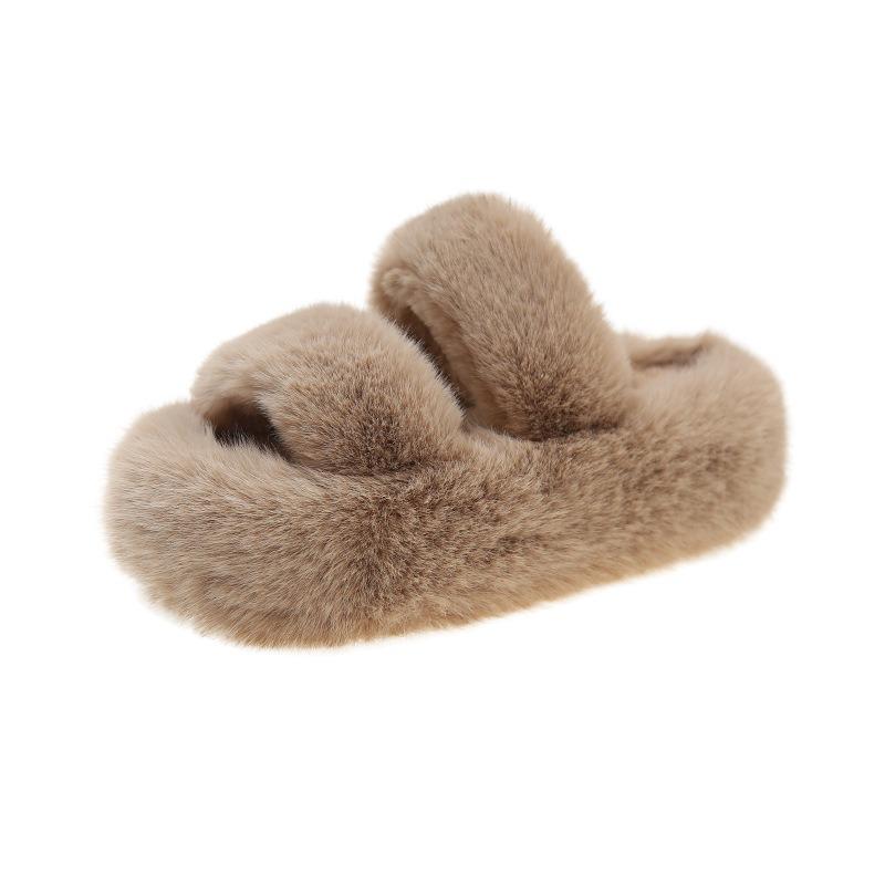 Mao Mao slippers women's autumn and winter outer wear warm thick-soled one-word slippers plush drag casual double-belt cotton slippers