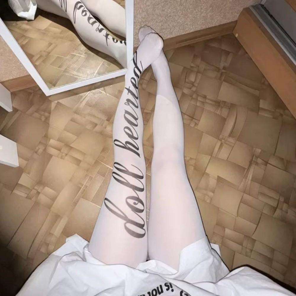 Slightly Transparent Y2K Stockings Letter Printing Gothic Stockings New Pantyhose JK