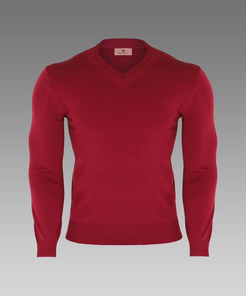 BOASTFIT Signature Muscle Fit V-Neck Long Sleeve Knit Burgundy