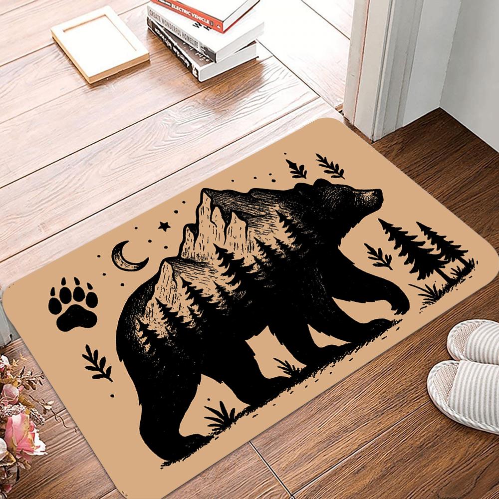 Rustic Bear Pattern Welcome Mat Anti-Slip Carpet For Bathroom Kitchen Bedroom Living Room Entrance Rug Home Decor Doormat
