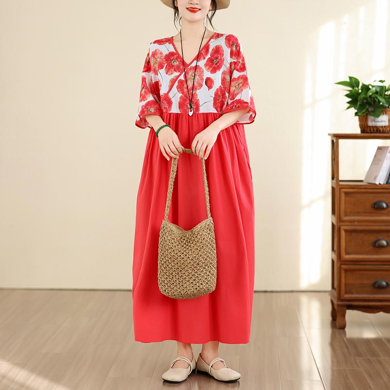 DIMANAF New 2026 Women Plus Size Summer Casual Floral Long Dress Cotton Loose Oversize Maxi Beach Sundress Elegant Vintage Lady Print