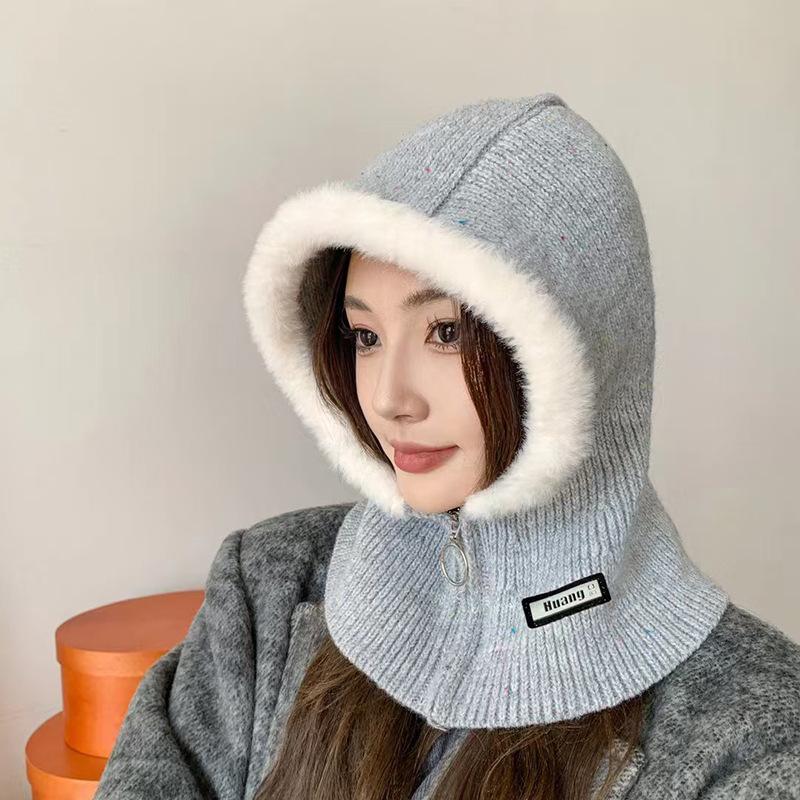 Korean Balaclava Autumn and Winter Warm Hat Scarf Integrated Ear Protection Knitted Wool Hat Trend
