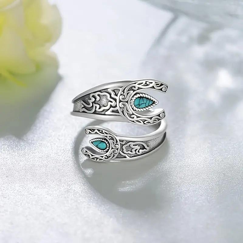 New European and American Wrapped Retro Moonflower Inlaid Drop-shaped Fashionable Adjustable Ring
