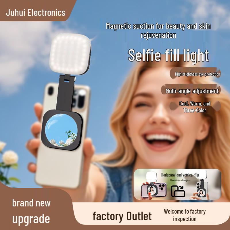 Portable Magnetic Selfie and Streaming Light with Built-in Makeup Mirror