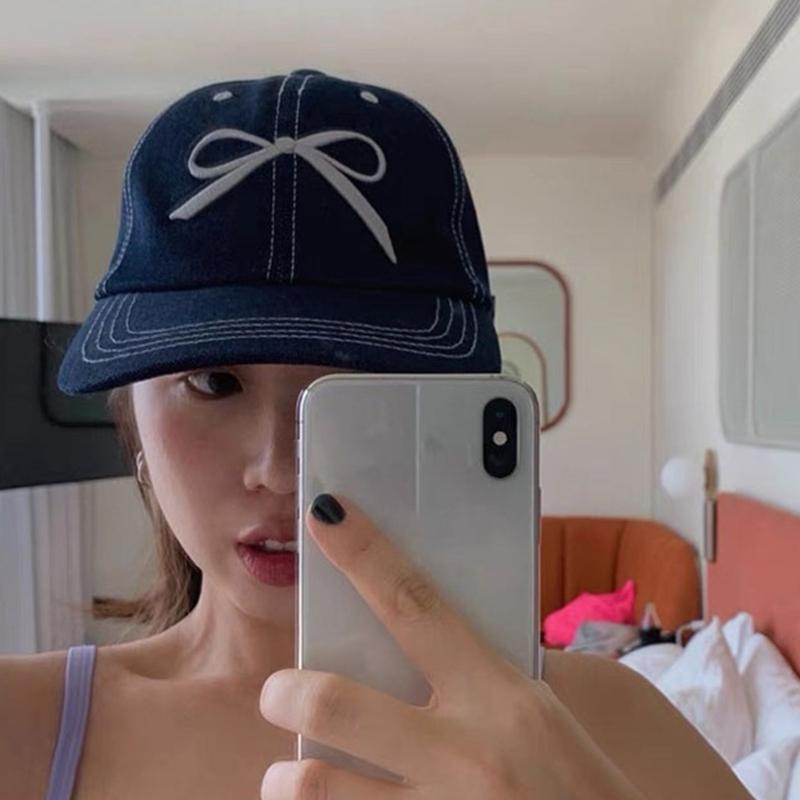 Embroidery Bowtie Hat for Girl Adjustable Spring Baseball Hat Korean Sun Hat Fashion Peaked Caps Cool Hair Decors