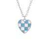 Funny Black Blue And White Plaid Heart Pendant Necklace Romantic Choker Chain For Couple Lovers Boyfriends Holiday Festival Gift