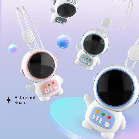 Portable Mini Handheld Fan Astronaut Shaped USB Rechargeable Cooling Neck Fan with Lanyard 2 Speed Bladeless Personal Fan for Outdoor Office