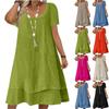 Robe d'été décontractée pour femme, unie, à manches courtes, col rond, coupe évasée, superposée, coupe ample, légère, pour le printemps et l'été