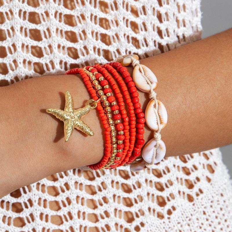 Bohemian Beach Resort Wind Multicolor Beaded Bracelet Summer Ocean Wind Starfish Resin Pendant Bracelet