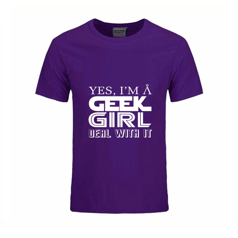 Men S T Shirts Cotton Short Sleeve O Neck Yes I Am A Geek Girl Deal