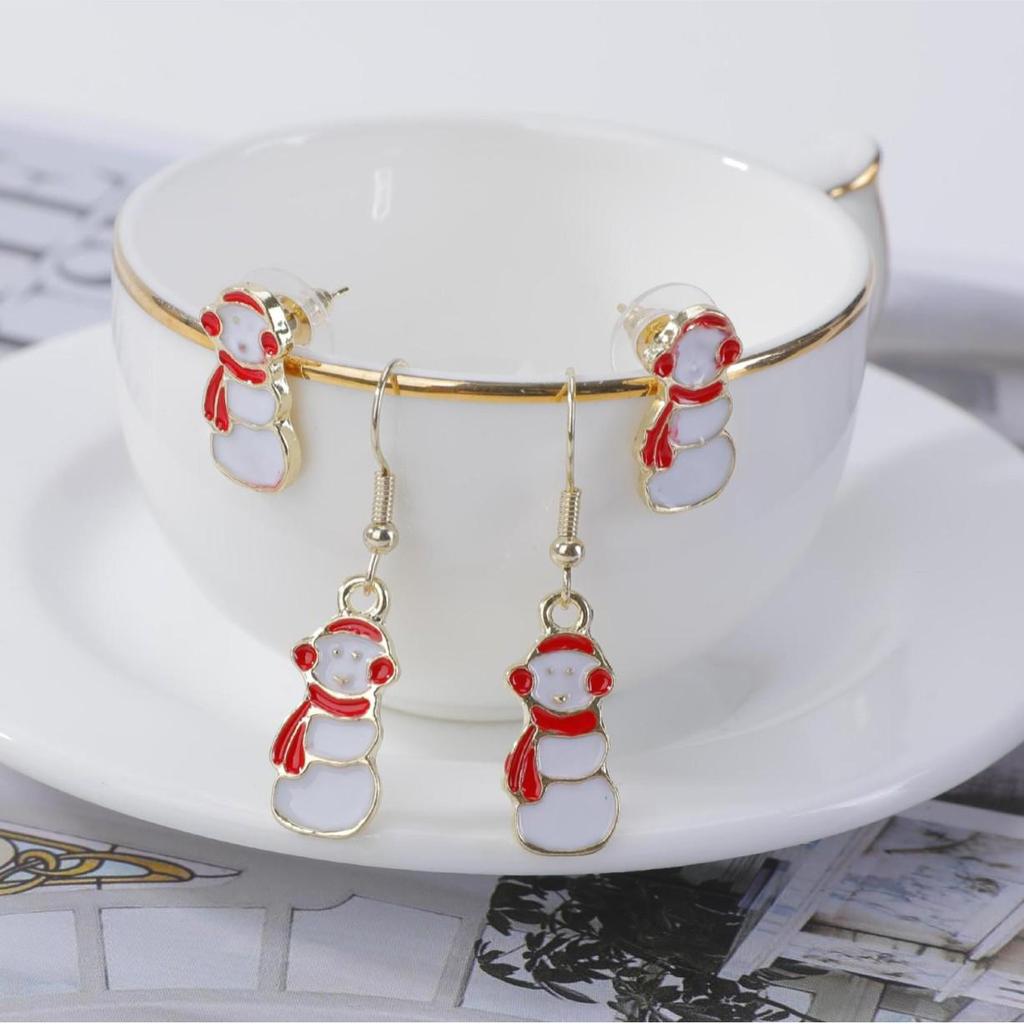 European American Christmas Snowman Stud Earrings - Simple Sweet Design