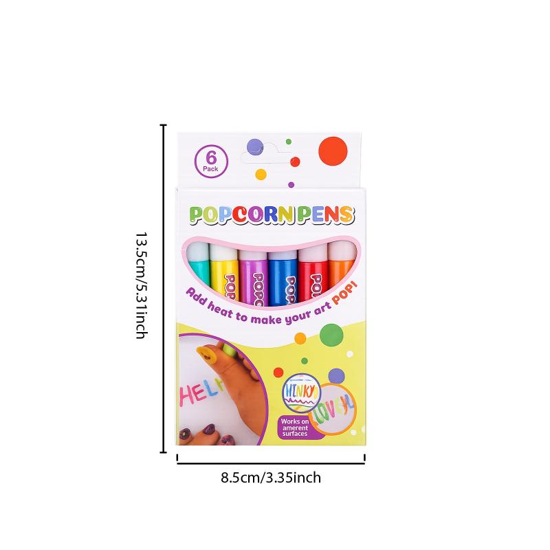 6Pcs Popcorn Bubble Pen 3D Puffy Effect Painting Marker Non-Toxic for Preschool Kids Early Education Drawing Activity