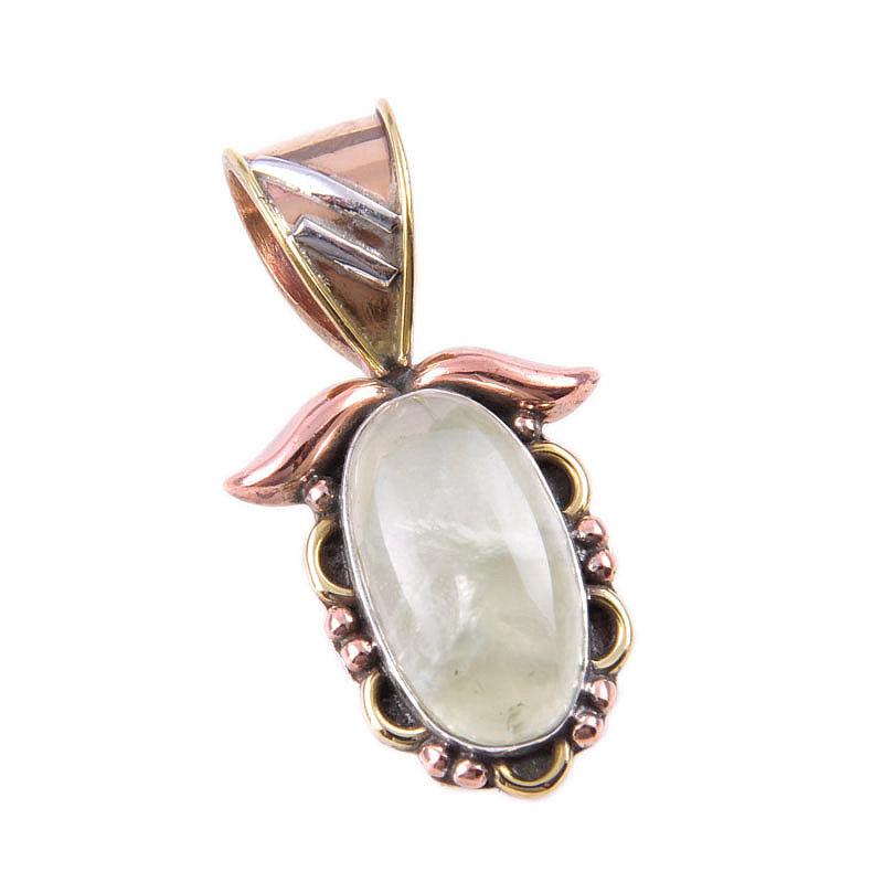 Natural Aquamarine Gemstone 925 Solid Sterling Silver TwoTone Pendant 1.25" Q8l41