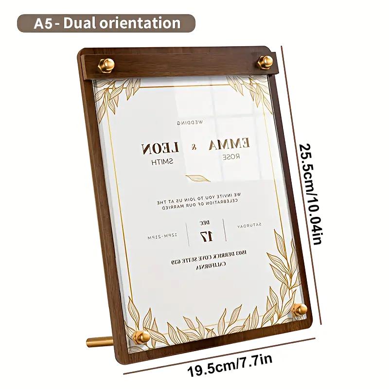1PC Solid Walnut Wood Top Display Clipboard Restaurant High-grade Coffee Price List Dinner Acrylic Menu Table A4/A5/A6