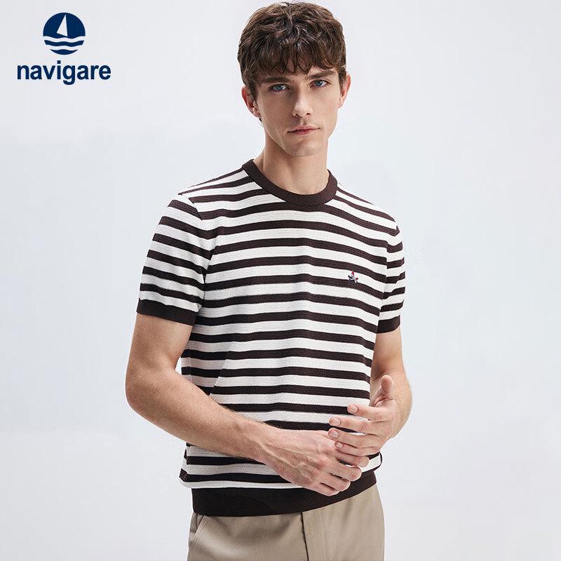 Navigare Men s Cool-Feel Striped Round Neck Knit T-Shirt XXL/54