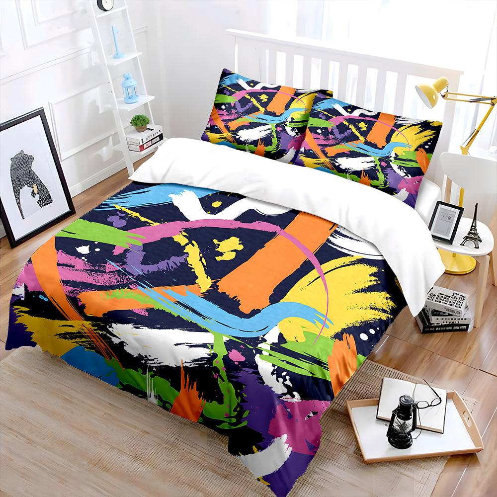 Colorful Abstract Artwork Bedding Set for Kids Luxury Gift 3pcs Digital Print Comforter Set Soft Comfortable Breathable