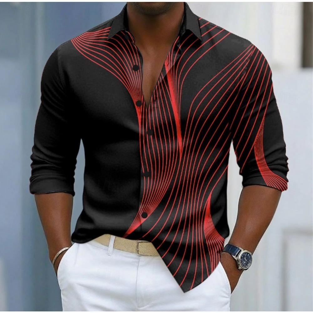 Men's Stripe Printed Long Sleeve Shirts Casual Cardigan New Button Holiday Fashion Shirts