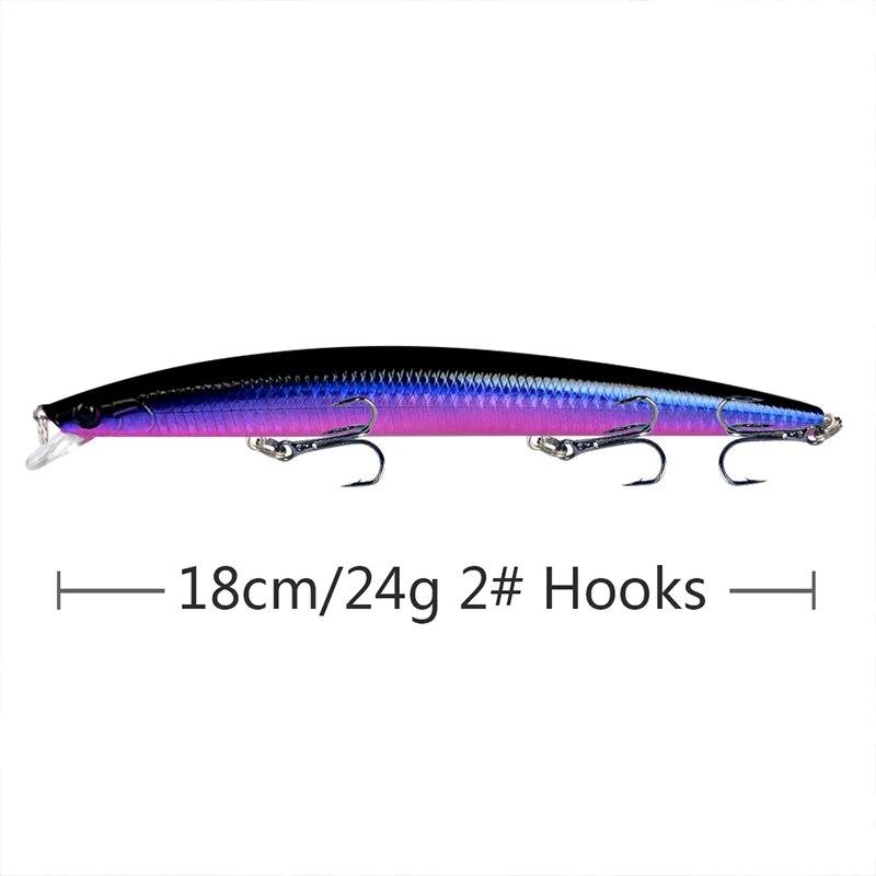 

Приманка для ловли рыбы Minnow, жесткая искусственная приманка Laser, 18 см, 24 г, 3D-глаза, острые крючки, приманка для морской рыбалки, цветные воблеры