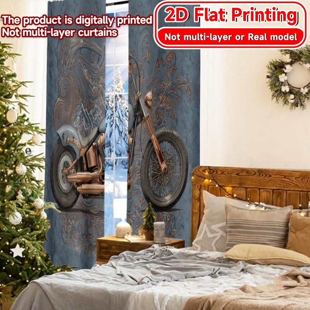 2D Flat Printing  2pcs Copper Cruiser Modern Window Curtain Versatile Fabric Curtains Decorations Outdoor for Bedroom   Living