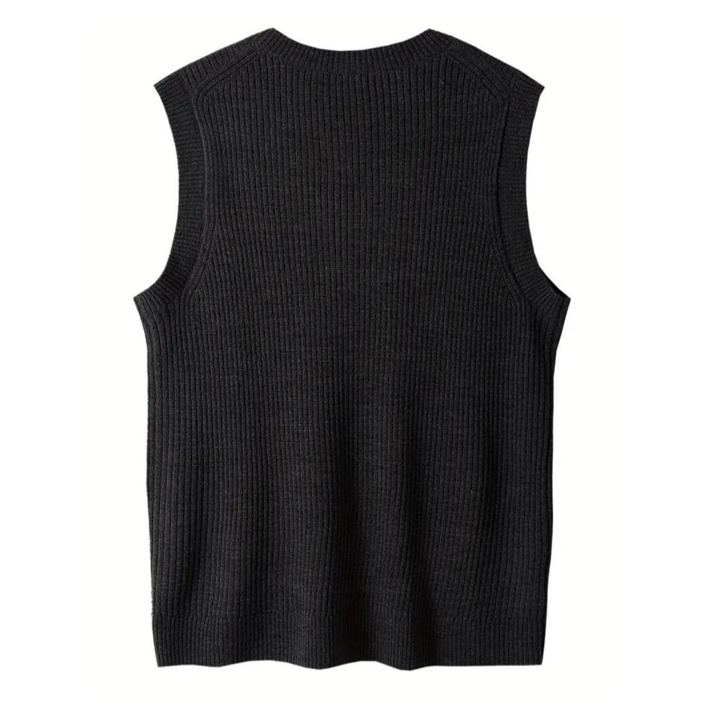 Men's Sleeveless Sweater College Style Vest V-Neck Fashion Waistcoat Sweater Vest