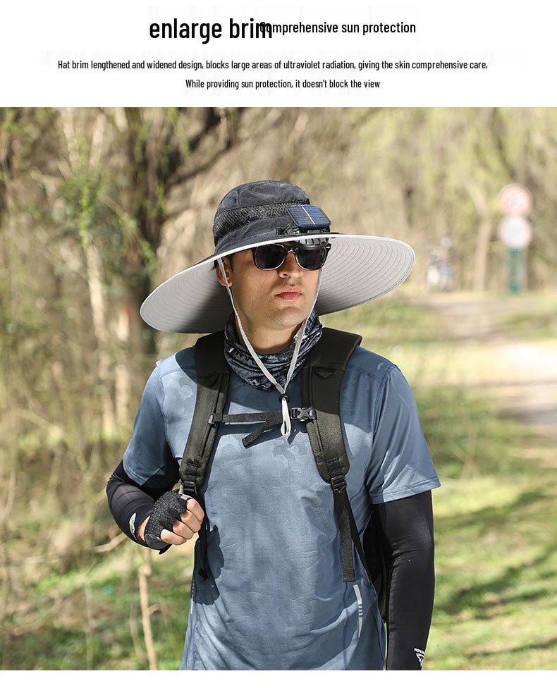 Solar-Powered Wide Brim Sunshade Hat with Lithium Battery Fan for Men