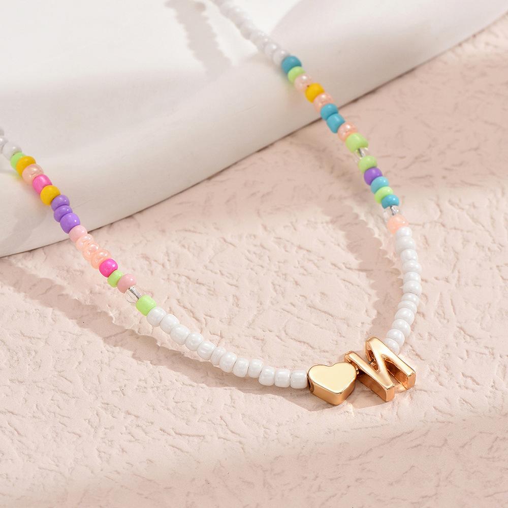 European and American Colored Rice Beads 26 Letter Beaded Necklace Creative Niche Neck Chain Collarbone Chain