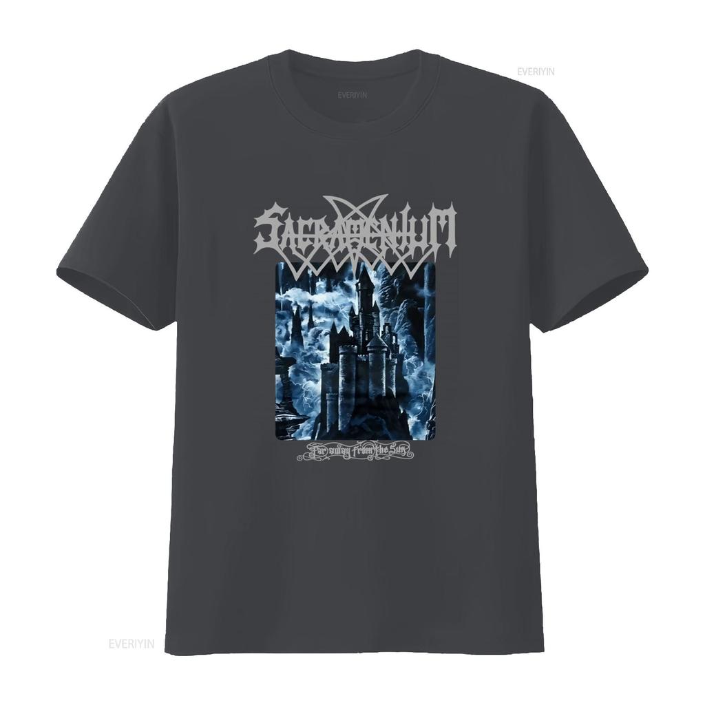 Sacramentum Lontano Dal Sole Stampa Castello Gotico Maglietta Perfetta Per Fan Metal vintage Lavata Unisex Leggermente Casual