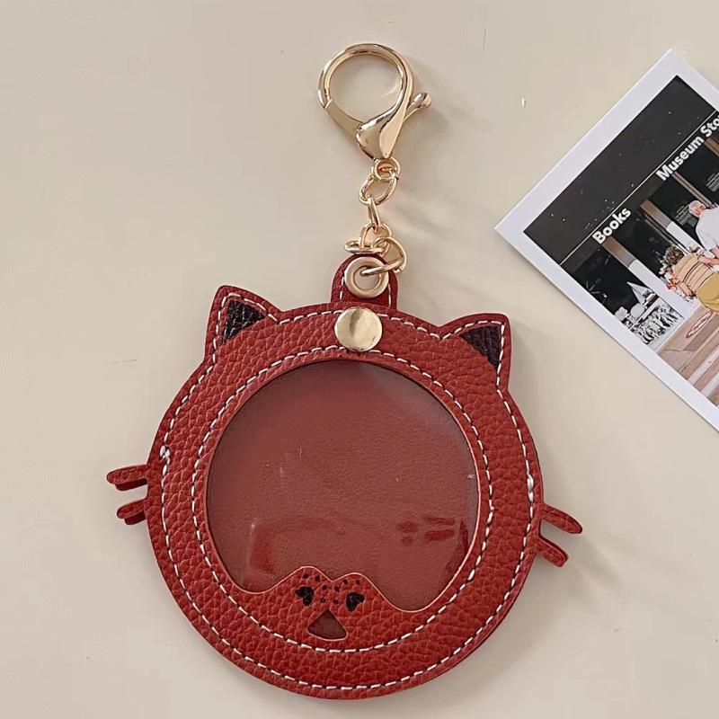 Kreative Katzen-Anstecknadel-Tasche mit 58mm Anime-Stern-Display - Cartoon-Design Lederetui
